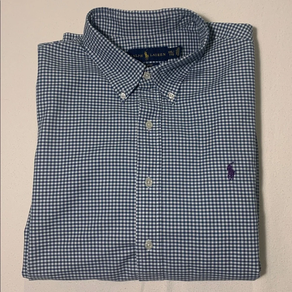 POLO Ralph‎ Lauren Men's Slim Fit Oxford Gr/Blue White Check w Purple Pony XXL